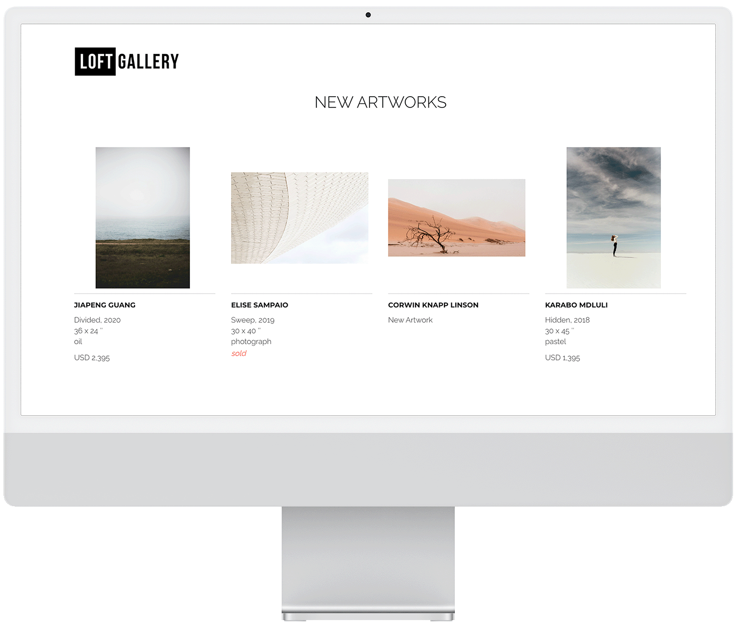 iMac displaying art gallery interface