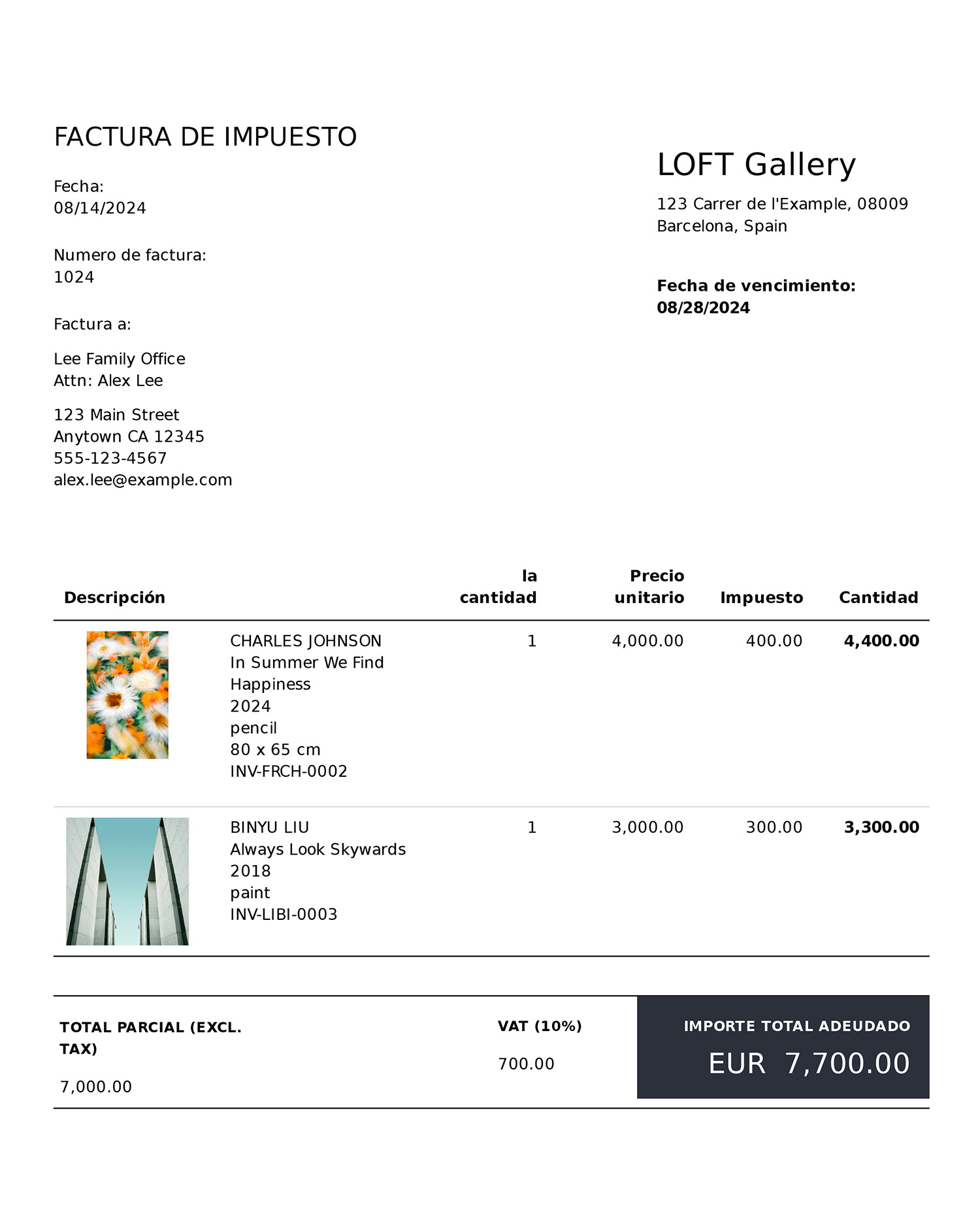 Spanish Tax Invoice